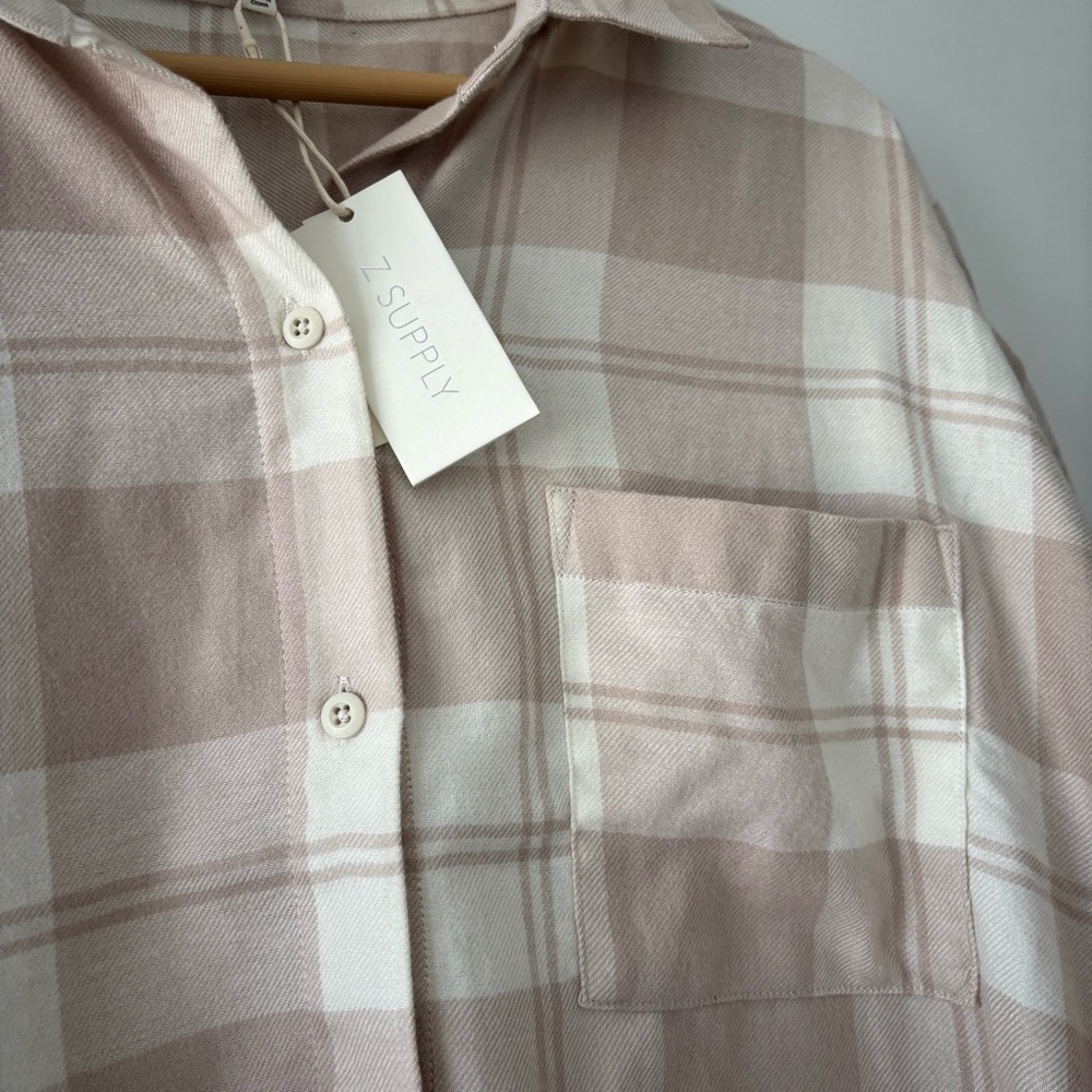 NWT Z Supply Evereve River Plaid Button Up in Putty Sold Out Online Size M Cottn - Picture 10 of 13